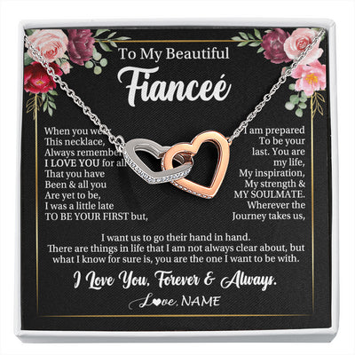 Interlocking Hearts Necklace Stainless Steel & Rose Gold Finish | 1 | Personalized To My Beautiful Fiancee Gifts Necklace From Fiance When You Wear This Necklace Fiancee Birthday Christmas Anniversary Day Gift Box Message Card | siriusteestore