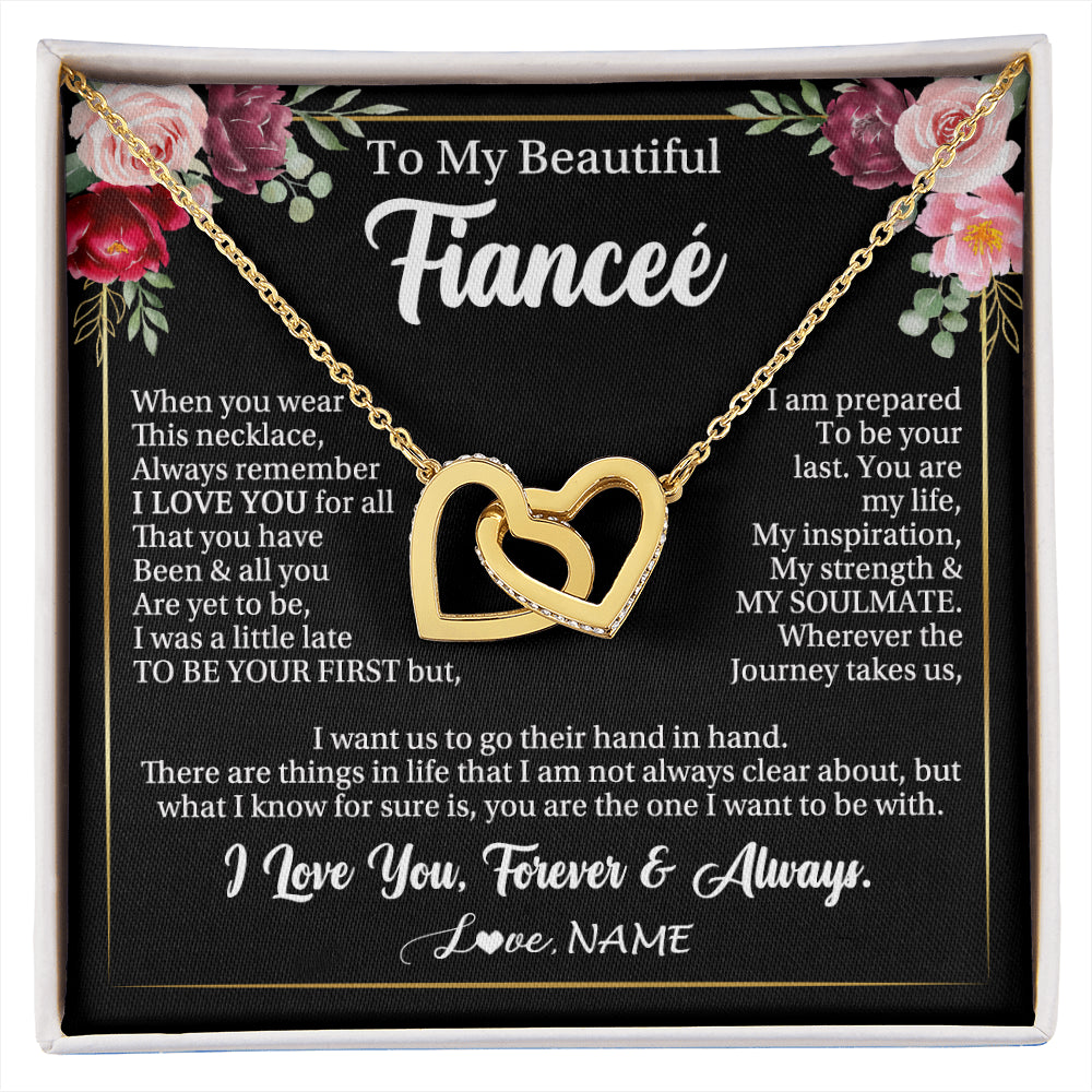 Interlocking Hearts Necklace 18K Yellow Gold Finish | 1 | Personalized To My Beautiful Fiancee Gifts Necklace From Fiance When You Wear This Necklace Fiancee Birthday Christmas Anniversary Day Gift Box Message Card | siriusteestore
