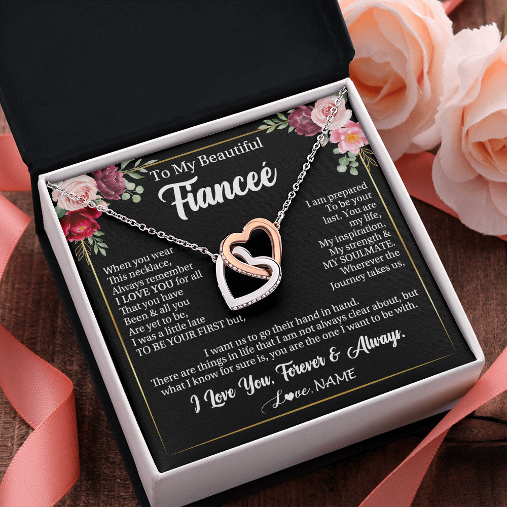 Interlocking Hearts Necklace Stainless Steel & Rose Gold Finish | 2 | Personalized To My Beautiful Fiancee Gifts Necklace From Fiance When You Wear This Necklace Fiancee Birthday Christmas Anniversary Day Gift Box Message Card | siriusteestore