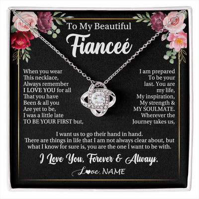 Love Knot Necklace 14K White Gold Finish | 1 | Personalized To My Beautiful Fiancee Gifts Necklace From Fiance When You Wear This Necklace Fiancee Birthday Christmas Anniversary Day Gift Box Message Card | siriusteestore