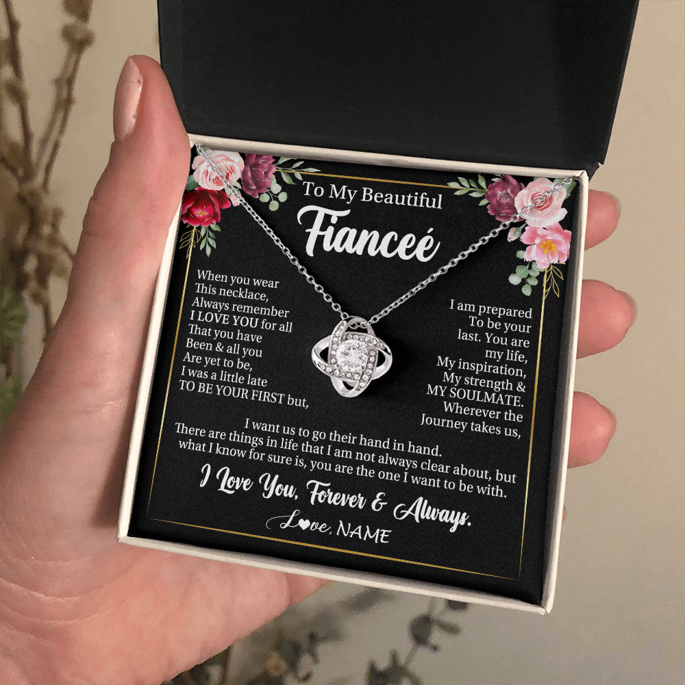 Love Knot Necklace 14K White Gold Finish | 2 | Personalized To My Beautiful Fiancee Gifts Necklace From Fiance When You Wear This Necklace Fiancee Birthday Christmas Anniversary Day Gift Box Message Card | siriusteestore