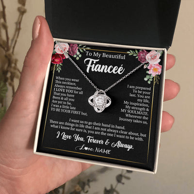 Love Knot Necklace 14K White Gold Finish | 2 | Personalized To My Beautiful Fiancee Gifts Necklace From Fiance When You Wear This Necklace Fiancee Birthday Christmas Anniversary Day Gift Box Message Card | siriusteestore
