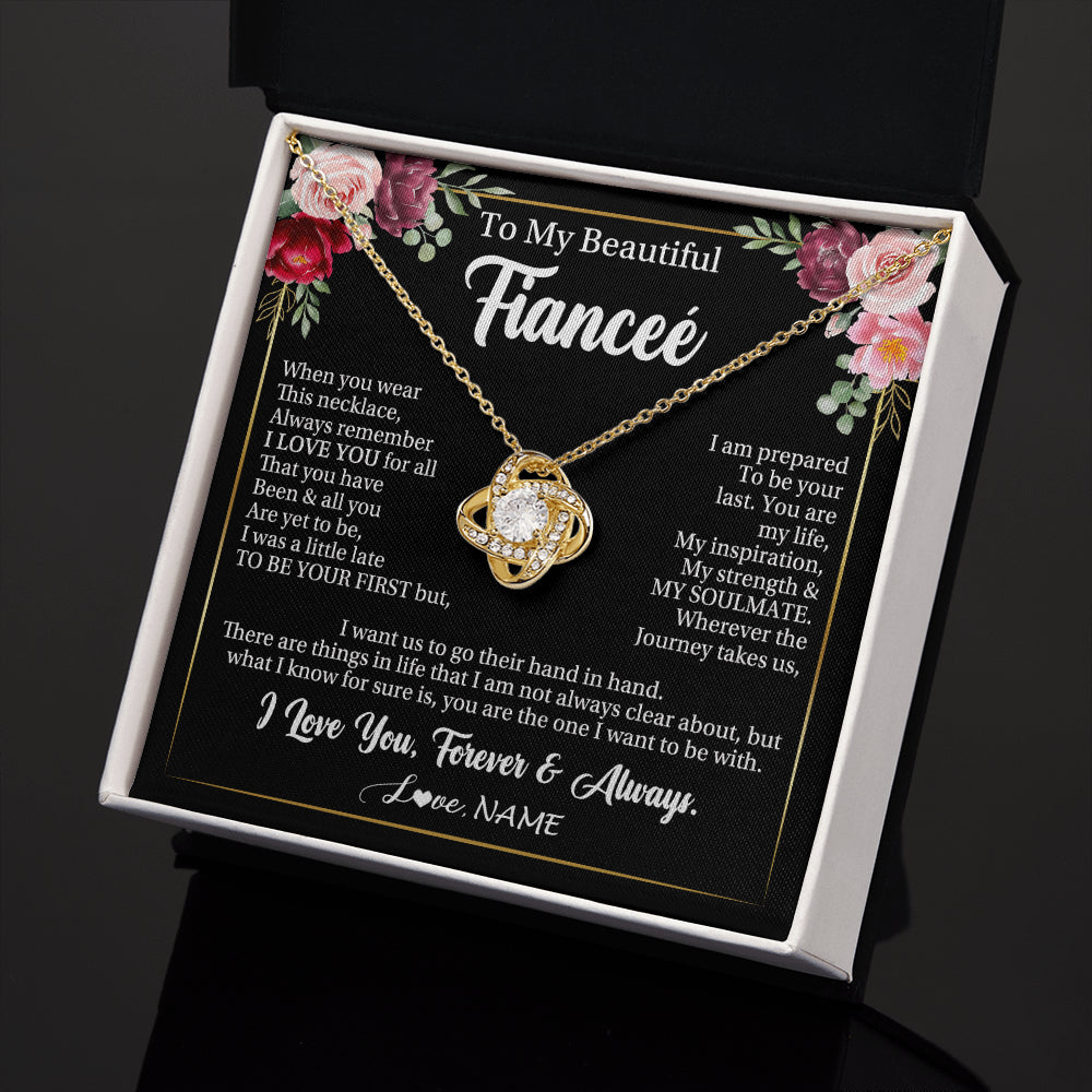 Love Knot Necklace 18K Yellow Gold Finish | 2 | Personalized To My Beautiful Fiancee Gifts Necklace From Fiance When You Wear This Necklace Fiancee Birthday Christmas Anniversary Day Gift Box Message Card | siriusteestore