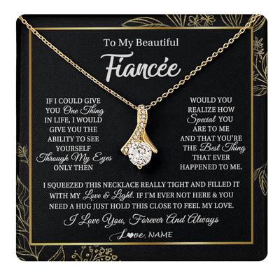 Alluring Beauty Necklace 18K Yellow Gold Finish | 1 | Personalized To My Beautiful Fiancee Necklace From Fiance Feel My Love For Her Fiancee Birthday Anniversary Valentines Day Christmas Customized Message Card | siriusteestore