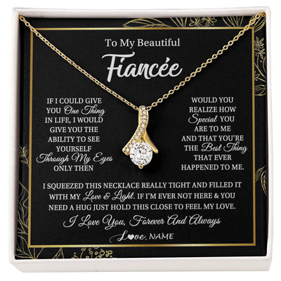 Alluring Beauty Necklace 18K Yellow Gold Finish | Personalized To My Beautiful Fiancee Necklace From Fiance Feel My Love For Her Fiancee Birthday Anniversary Valentines Day Christmas Customized Message Card | siriusteestore