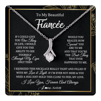 Alluring Beauty Necklace 14K White Gold Finish | 1 | Personalized To My Beautiful Fiancee Necklace From Fiance Feel My Love For Her Fiancee Birthday Anniversary Valentines Day Christmas Customized Message Card | siriusteestore