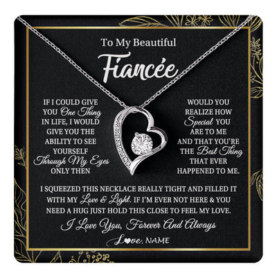 Forever Love Necklace 14K White Gold Finish | 1 | Personalized To My Beautiful Fiancee Necklace From Fiance Feel My Love For Her Fiancee Birthday Anniversary Valentines Day Christmas Customized Message Card | siriusteestore