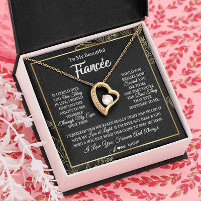 Forever Love Necklace 18K Yellow Gold Finish | Personalized To My Beautiful Fiancee Necklace From Fiance Feel My Love For Her Fiancee Birthday Anniversary Valentines Day Christmas Customized Message Card | siriusteestore
