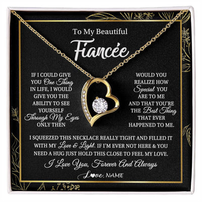 Forever Love Necklace 18K Yellow Gold Finish | Personalized To My Beautiful Fiancee Necklace From Fiance Feel My Love For Her Fiancee Birthday Anniversary Valentines Day Christmas Customized Message Card | siriusteestore