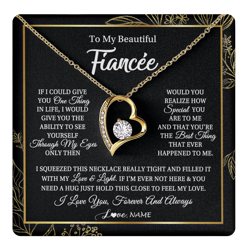 Forever Love Necklace 18K Yellow Gold Finish | 1 | Personalized To My Beautiful Fiancee Necklace From Fiance Feel My Love For Her Fiancee Birthday Anniversary Valentines Day Christmas Customized Message Card | siriusteestore