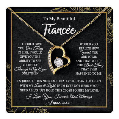 Forever Love Necklace 18K Yellow Gold Finish | 1 | Personalized To My Beautiful Fiancee Necklace From Fiance Feel My Love For Her Fiancee Birthday Anniversary Valentines Day Christmas Customized Message Card | siriusteestore
