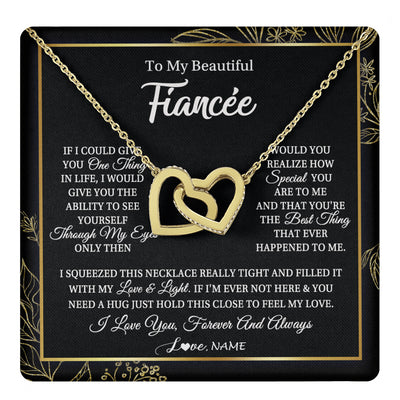 Interlocking Hearts Necklace 18K Yellow Gold Finish | 1 | Personalized To My Beautiful Fiancee Necklace From Fiance Feel My Love For Her Fiancee Birthday Anniversary Valentines Day Christmas Customized Message Card | siriusteestore