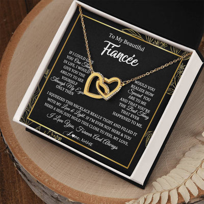 Interlocking Hearts Necklace 18K Yellow Gold Finish | Personalized To My Beautiful Fiancee Necklace From Fiance Feel My Love For Her Fiancee Birthday Anniversary Valentines Day Christmas Customized Message Card | siriusteestore