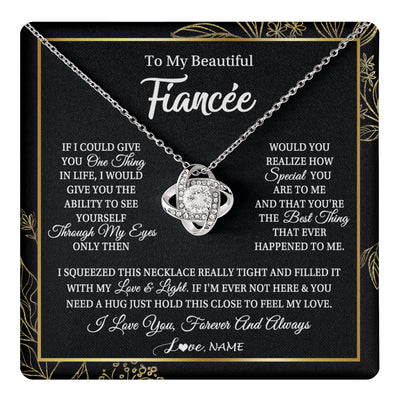 Love Knot Necklace 14K White Gold Finish | 1 | Personalized To My Beautiful Fiancee Necklace From Fiance Feel My Love For Her Fiancee Birthday Anniversary Valentines Day Christmas Customized Message Card | siriusteestore