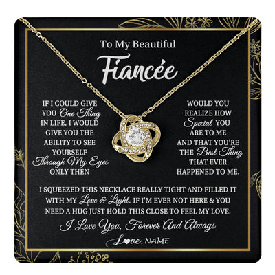 Love Knot Necklace 18K Yellow Gold Finish | 1 | Personalized To My Beautiful Fiancee Necklace From Fiance Feel My Love For Her Fiancee Birthday Anniversary Valentines Day Christmas Customized Message Card | siriusteestore