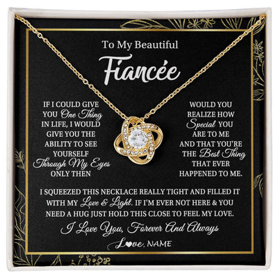 Love Knot Necklace 18K Yellow Gold Finish | Personalized To My Beautiful Fiancee Necklace From Fiance Feel My Love For Her Fiancee Birthday Anniversary Valentines Day Christmas Customized Message Card | siriusteestore