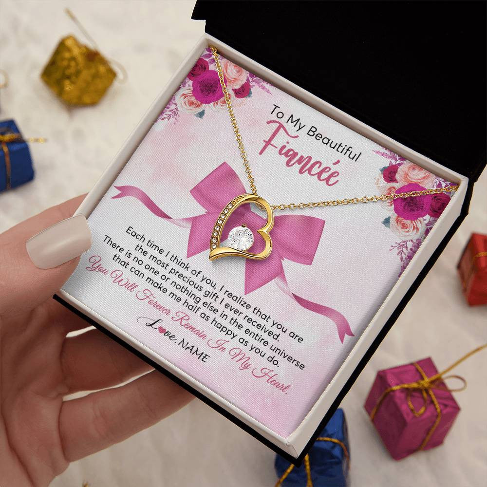 Forever Love Necklace 18K Yellow Gold Finish | 2 | Personalized To My Beautiful Fiancee Necklace From Fiance Forever In My Heart Fiancee Birthday Valentines Day Christmas Customized Gift Box Message Card | siriusteestore