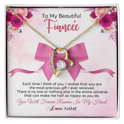 Forever Love Necklace 18K Yellow Gold Finish | 1 | Personalized To My Beautiful Fiancee Necklace From Fiance Forever In My Heart Fiancee Birthday Valentines Day Christmas Customized Gift Box Message Card | siriusteestore