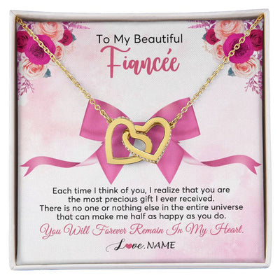 Interlocking Hearts Necklace 18K Yellow Gold Finish | 1 | Personalized To My Beautiful Fiancee Necklace From Fiance Forever In My Heart Fiancee Birthday Valentines Day Christmas Customized Gift Box Message Card | siriusteestore