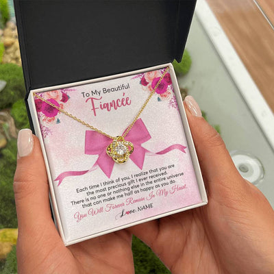 Love Knot Necklace 18K Yellow Gold Finish | 2 | Personalized To My Beautiful Fiancee Necklace From Fiance Forever In My Heart Fiancee Birthday Valentines Day Christmas Customized Gift Box Message Card | siriusteestore