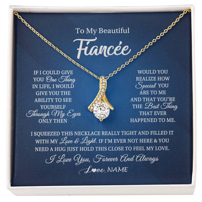 Alluring Beauty Necklace 18K Yellow Gold Finish | 1 | Personalized To My Beautiful Fiancee Necklace From Fiance Hold This Close My Love Fiancee Birthday Valentine Day Christmas Customized Gift Box Message Card | siriusteestore