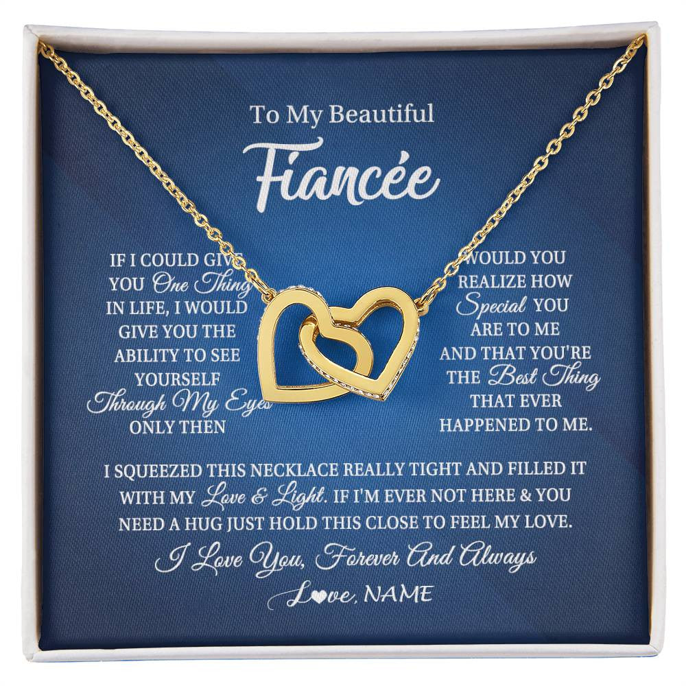 Interlocking Hearts Necklace 18K Yellow Gold Finish | 1 | Personalized To My Beautiful Fiancee Necklace From Fiance Hold This Close My Love Fiancee Birthday Valentine Day Christmas Customized Gift Box Message Card | siriusteestore