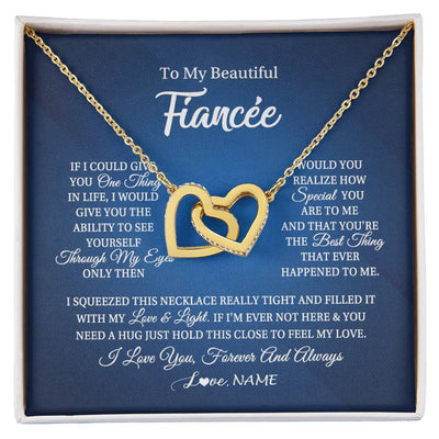 Interlocking Hearts Necklace 18K Yellow Gold Finish | 1 | Personalized To My Beautiful Fiancee Necklace From Fiance Hold This Close My Love Fiancee Birthday Valentine Day Christmas Customized Gift Box Message Card | siriusteestore