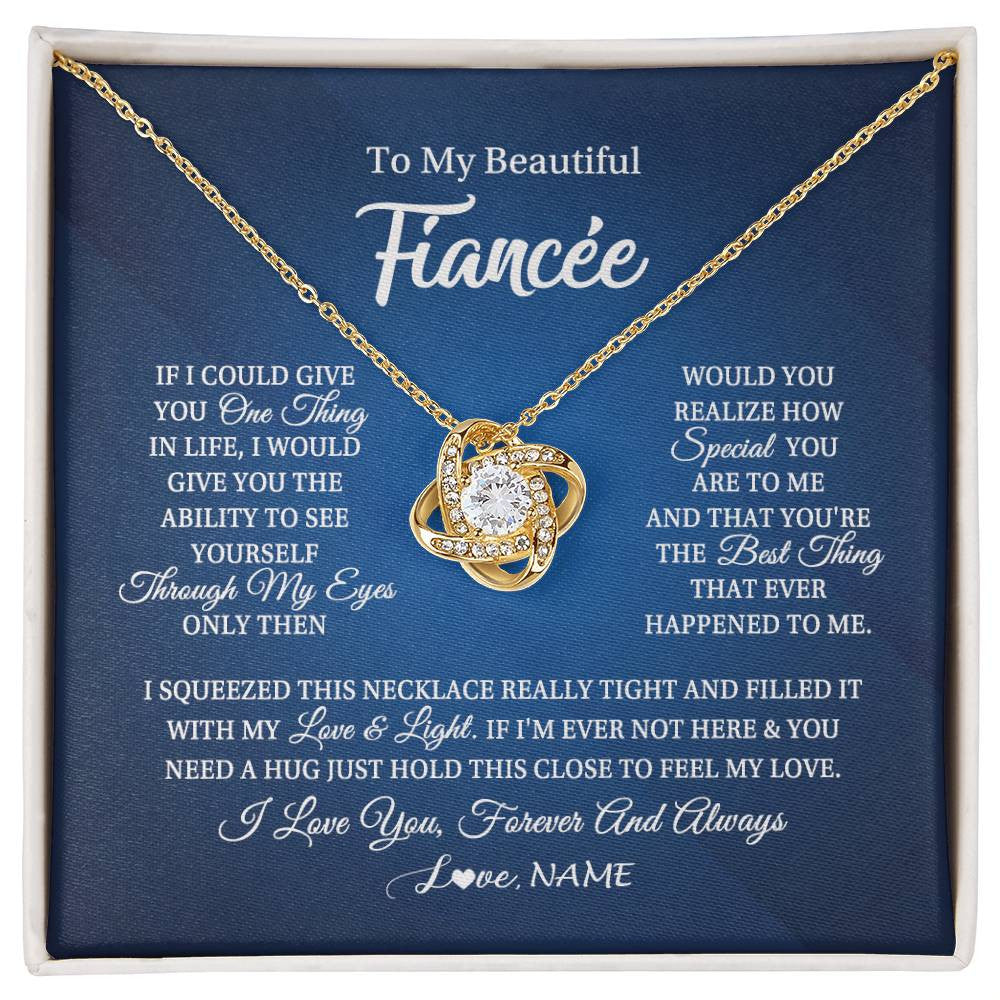 Love Knot Necklace 18K Yellow Gold Finish | 1 | Personalized To My Beautiful Fiancee Necklace From Fiance Hold This Close My Love Fiancee Birthday Valentine Day Christmas Customized Gift Box Message Card | siriusteestore