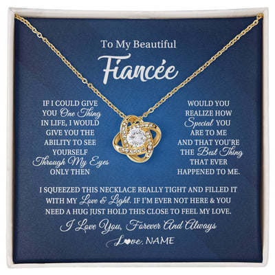 Love Knot Necklace 18K Yellow Gold Finish | 1 | Personalized To My Beautiful Fiancee Necklace From Fiance Hold This Close My Love Fiancee Birthday Valentine Day Christmas Customized Gift Box Message Card | siriusteestore