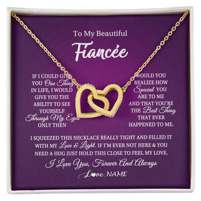 Interlocking Hearts Necklace 18K Yellow Gold Finish | 1 | Personalized To My Beautiful Fiancee Necklace From Fiance I Love You Fiancee Birthday Valentines Day Christmas Jewelry Customized Gift Box Message Card | siriusteestore