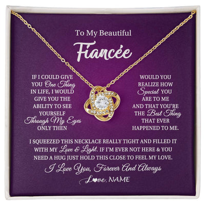 Love Knot Necklace 18K Yellow Gold Finish | 1 | Personalized To My Beautiful Fiancee Necklace From Fiance I Love You Fiancee Birthday Valentines Day Christmas Jewelry Customized Gift Box Message Card | siriusteestore