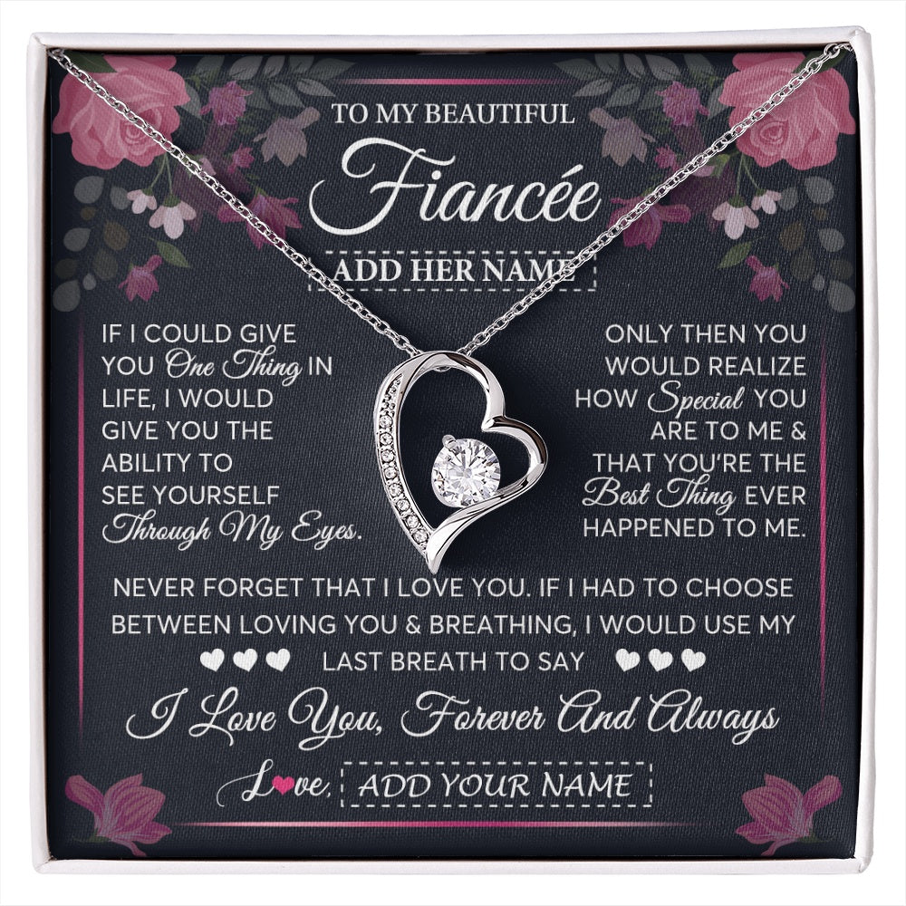 Forever Love Necklace 14K White Gold Finish | 1 | Personalized To My Beautiful Fiancee Necklace From Fiance I Love You Fiancee Gifts Romantic Birthday Valentines Christmas Custom Gift Box Message Card | siriusteestore.myshopify