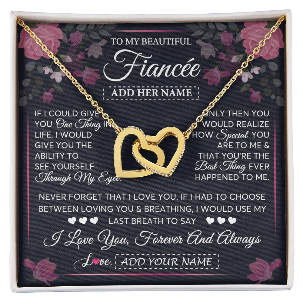 Interlocking Hearts Necklace 18K Yellow Gold Finish | 1 | Personalized To My Beautiful Fiancee Necklace From Fiance I Love You Fiancee Gifts Romantic Birthday Valentines Christmas Custom Gift Box Message Card | siriusteestore.myshopify