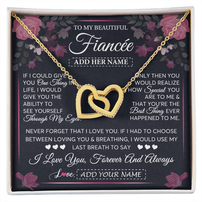 Interlocking Hearts Necklace 18K Yellow Gold Finish | 1 | Personalized To My Beautiful Fiancee Necklace From Fiance I Love You Fiancee Gifts Romantic Birthday Valentines Christmas Custom Gift Box Message Card | siriusteestore.myshopify