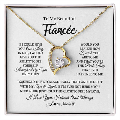 Forever Love Necklace 18K Yellow Gold Finish | 1 | Personalized To My Beautiful Fiancee Necklace From Fiance If I Could Give You Fiancee Birthday Anniversary Christmas Jewelry Customized Gift Box Message Card | siriusteestore