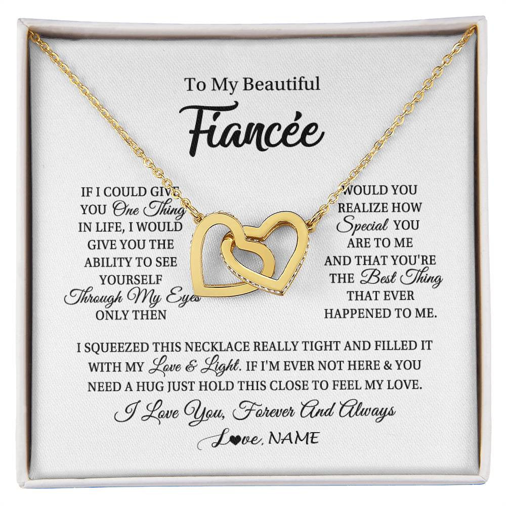 Interlocking Hearts Necklace 18K Yellow Gold Finish | 1 | Personalized To My Beautiful Fiancee Necklace From Fiance If I Could Give You Fiancee Birthday Anniversary Christmas Jewelry Customized Gift Box Message Card | siriusteestore