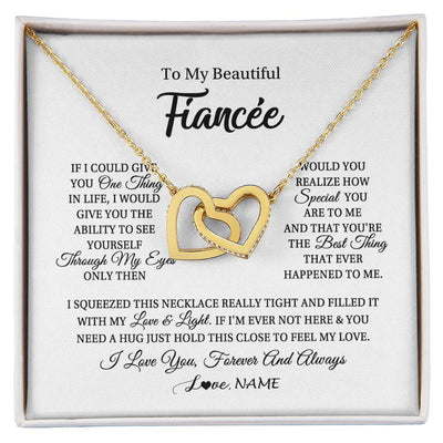 Interlocking Hearts Necklace 18K Yellow Gold Finish | 1 | Personalized To My Beautiful Fiancee Necklace From Fiance If I Could Give You Fiancee Birthday Anniversary Christmas Jewelry Customized Gift Box Message Card | siriusteestore