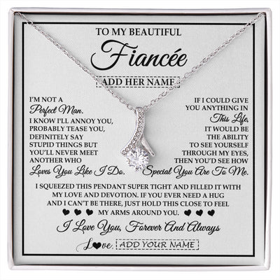 Alluring Beauty Necklace 14K White Gold Finish | 1 | Personalized To My Beautiful Fiancée Necklace From Fiancé Love You Like I Do Promise Fiancee Romantic Birthday Anniversary Christmas Gift Box Message Card | siriusteestore