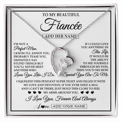 Forever Love Necklace 14K White Gold Finish | 1 | Personalized To My Beautiful Fiancée Necklace From Fiancé Love You Like I Do Promise Fiancee Romantic Birthday Anniversary Christmas Gift Box Message Card | siriusteestore