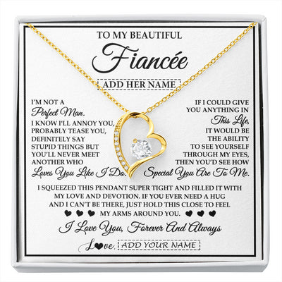 Forever Love Necklace 18K Yellow Gold Finish | 1 | Personalized To My Beautiful Fiancée Necklace From Fiancé Love You Like I Do Promise Fiancee Romantic Birthday Anniversary Christmas Gift Box Message Card | siriusteestore