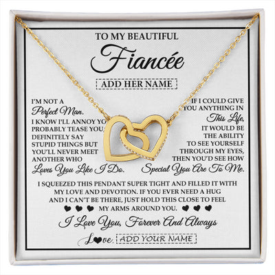 Interlocking Hearts Necklace 18K Yellow Gold Finish | 1 | Personalized To My Beautiful Fiancée Necklace From Fiancé Love You Like I Do Promise Fiancee Romantic Birthday Anniversary Christmas Gift Box Message Card | siriusteestore