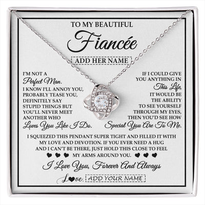 Love Knot Necklace 14K White Gold Finish | 1 | Personalized To My Beautiful Fiancée Necklace From Fiancé Love You Like I Do Promise Fiancee Romantic Birthday Anniversary Christmas Gift Box Message Card | siriusteestore