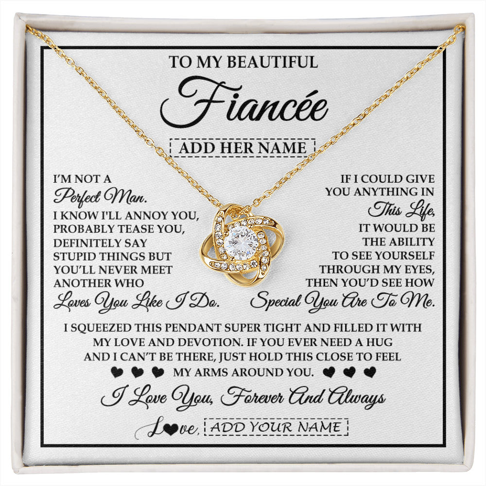Love Knot Necklace 18K Yellow Gold Finish | 1 | Personalized To My Beautiful Fiancée Necklace From Fiancé Love You Like I Do Promise Fiancee Romantic Birthday Anniversary Christmas Gift Box Message Card | siriusteestore