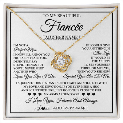 Love Knot Necklace 18K Yellow Gold Finish | 1 | Personalized To My Beautiful Fiancée Necklace From Fiancé Love You Like I Do Promise Fiancee Romantic Birthday Anniversary Christmas Gift Box Message Card | siriusteestore