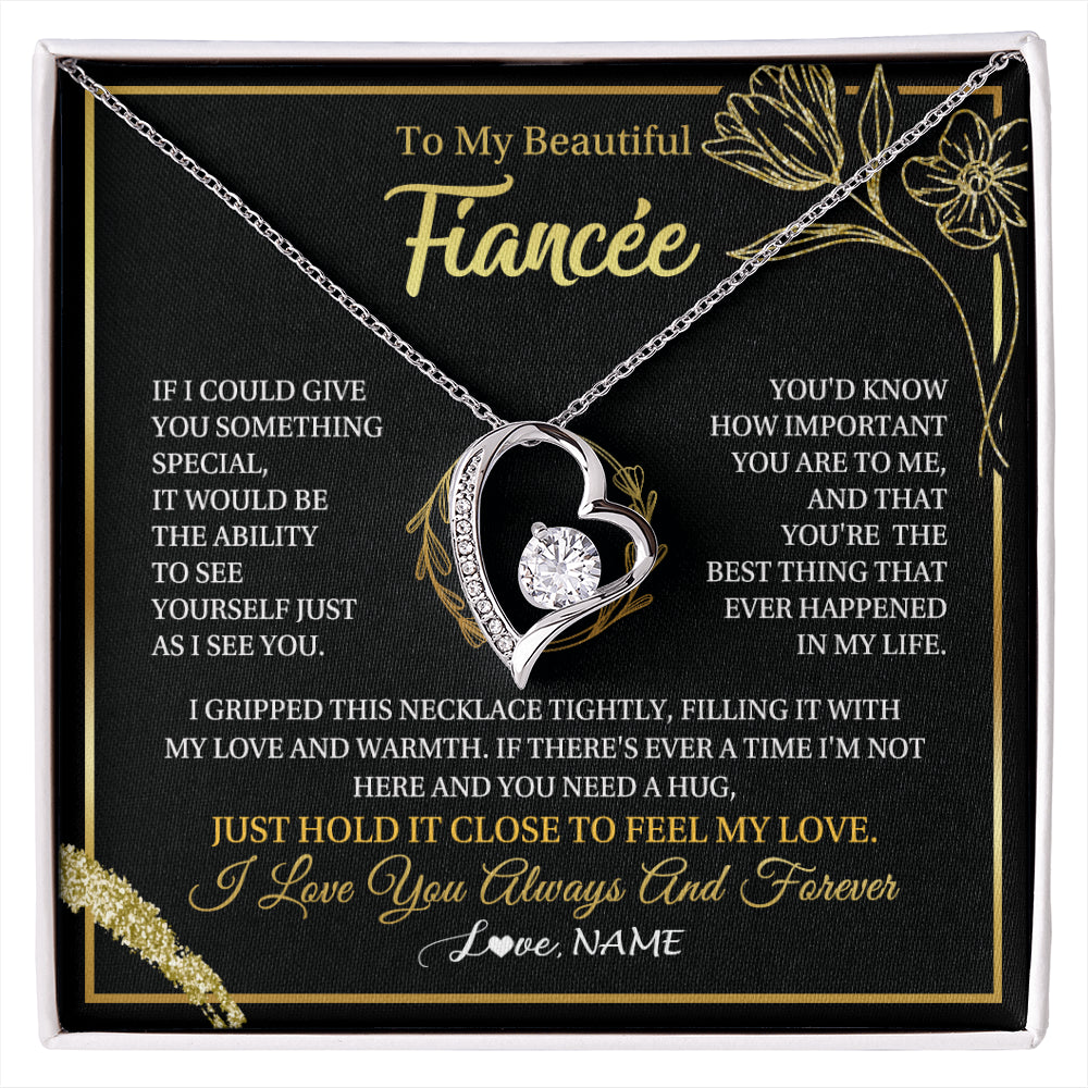 Forever Love Necklace 14K White Gold Finish | 1 | Personalized To My Beautiful Fiancée Necklace From Fiancé My Love Fiancee Birthday Romantic Unique Anniversary Christmas Customized Gift Box Message Card | siriusteestore