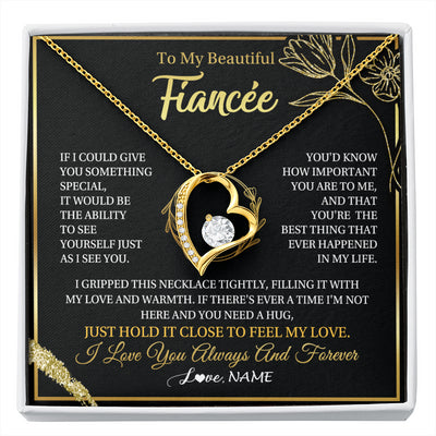 Forever Love Necklace 18K Yellow Gold Finish | 1 | Personalized To My Beautiful Fiancée Necklace From Fiancé My Love Fiancee Birthday Romantic Unique Anniversary Christmas Customized Gift Box Message Card | siriusteestore