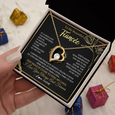 Forever Love Necklace 18K Yellow Gold Finish | 2 | Personalized To My Beautiful Fiancée Necklace From Fiancé My Love Fiancee Birthday Romantic Unique Anniversary Christmas Customized Gift Box Message Card | siriusteestore