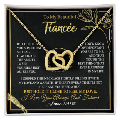 Interlocking Hearts Necklace 18K Yellow Gold Finish | 1 | Personalized To My Beautiful Fiancée Necklace From Fiancé My Love Fiancee Birthday Romantic Unique Anniversary Christmas Customized Gift Box Message Card | siriusteestore