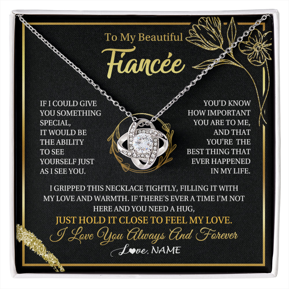 Love Knot Necklace 14K White Gold Finish | 1 | Personalized To My Beautiful Fiancée Necklace From Fiancé My Love Fiancee Birthday Romantic Unique Anniversary Christmas Customized Gift Box Message Card | siriusteestore