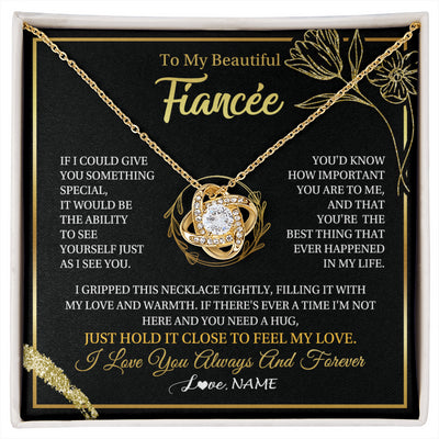 Love Knot Necklace 18K Yellow Gold Finish | 1 | Personalized To My Beautiful Fiancée Necklace From Fiancé My Love Fiancee Birthday Romantic Unique Anniversary Christmas Customized Gift Box Message Card | siriusteestore